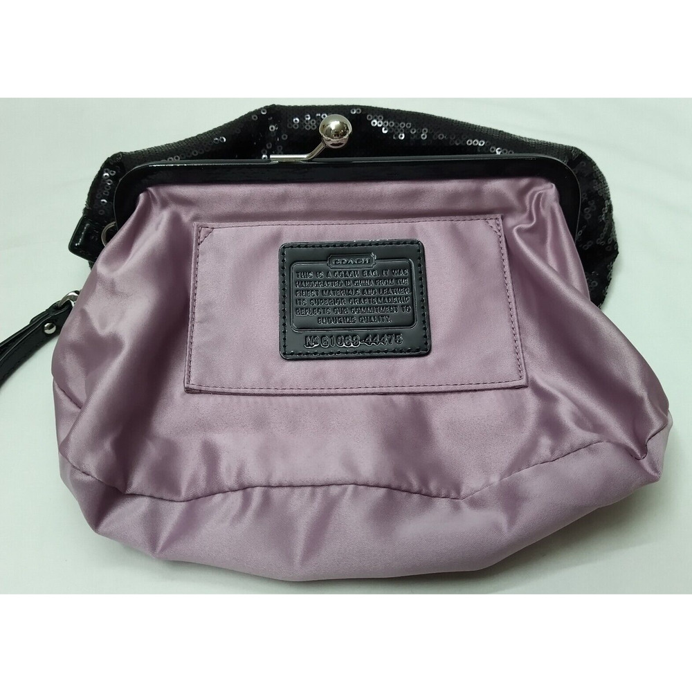 Coach Black Sequin Kisslock Framed Large Evening Clutch - Wristlet - Picture 11 of 14